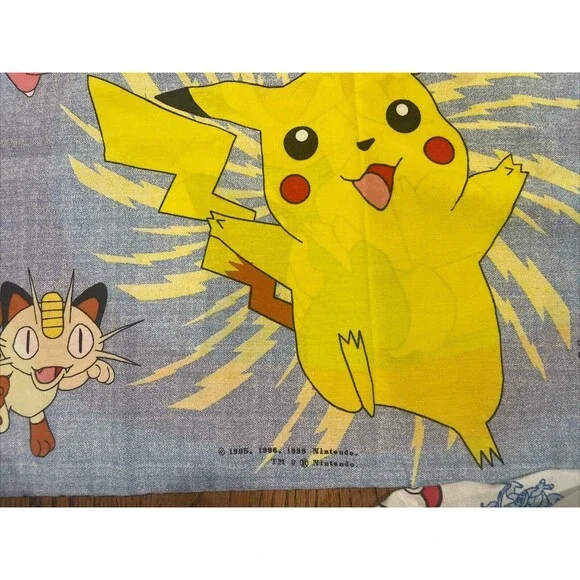 Pokémon Nintendo Twin Sheet Set 90s Flat &Fitted Sheet  Standard Pillow Case VTG - Picture 4 of 5